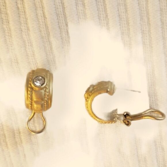BYZANTINE Gold and CZ Huggies - Picture 1 of 1